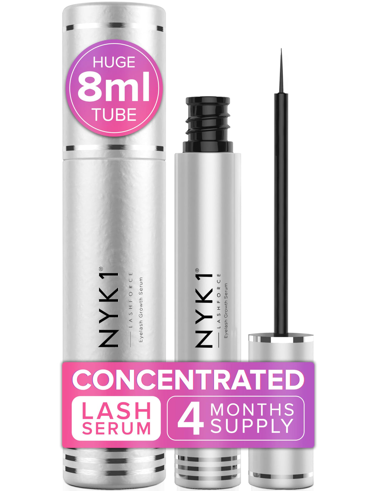 NYK1 CONCENTRATED Eyebrow Growth Serum For Fuller, Thicker Brows | XL - 8ml | BrowForce Brow Growth Serum for Sparse & Overplucked Eyebrows - Advanced Regrowth Formula for Visible, Long-Lasting Results