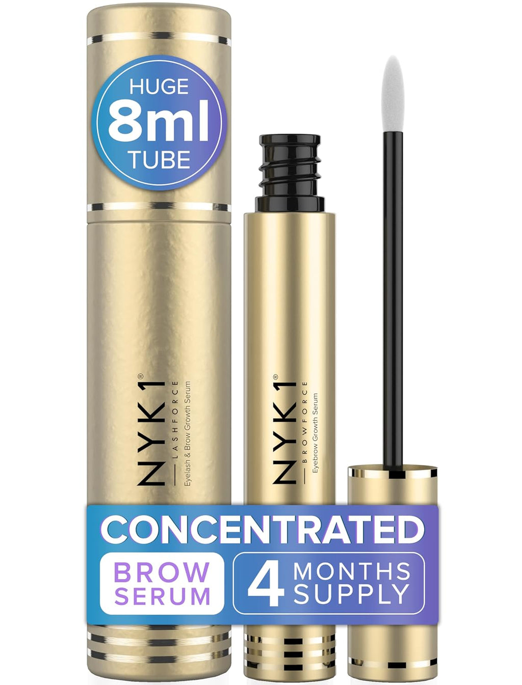NYK1 CONCENTRATED Eyebrow Growth Serum For Fuller, Thicker Brows | XL - 8ml | BrowForce Brow Growth Serum for Sparse & Overplucked Eyebrows - Advanced Regrowth Formula for Visible, Long-Lasting Results