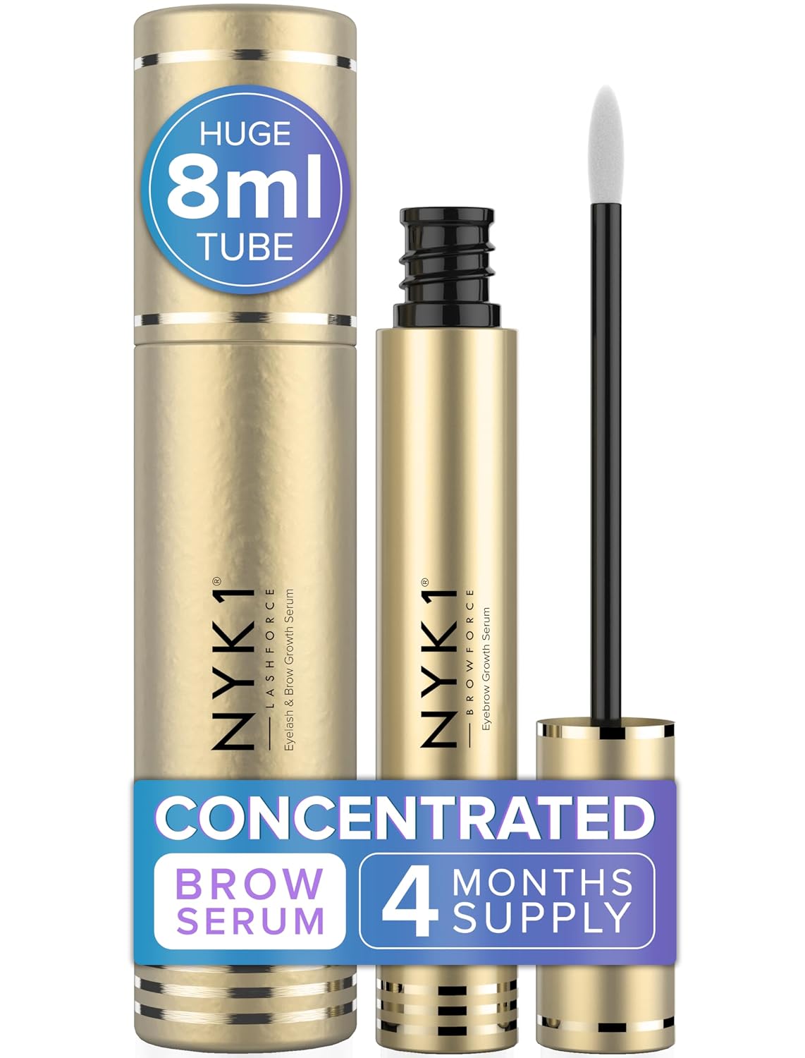 NYK1 CONCENTRATED Eyebrow Growth Serum For Fuller, Thicker Brows | XL - 8ml | BrowForce Brow Growth Serum for Sparse & Overplucked Eyebrows - Advanced Regrowth Formula for Visible, Long-Lasting Results