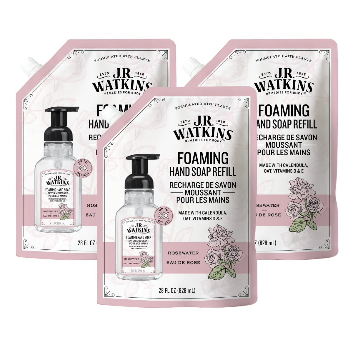 J.R. Watkins Moisturizing Foam Hand Soap Refill 2 Pack, Lemon, 28 fl oz