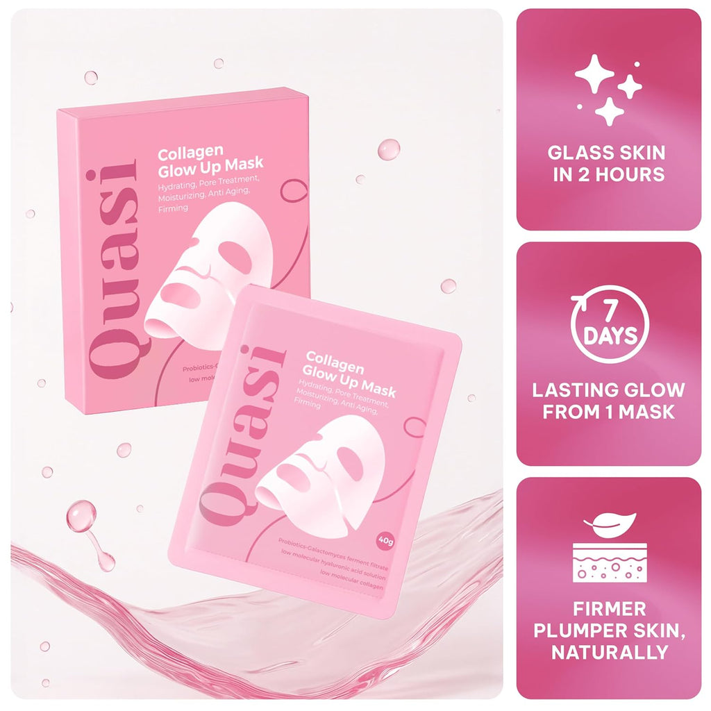 Quasi Bio-Collagen Face Mask Overnight – Hydrating Korean Sheet Mask – Niacinamide & Low Molecular Collagen – Firming & Smoothing Skincare for All Skin Types – 4 Masks