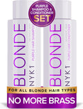 NYK1 NO MORE BRASS Purple Hair Shampoo & Conditioner Set | 500ml x2 | Blonde Shampoo and Conditioner Set for Bleached, Color-Treated & Highlighted Hair - Neutralizes Yellow and Brassy Tones