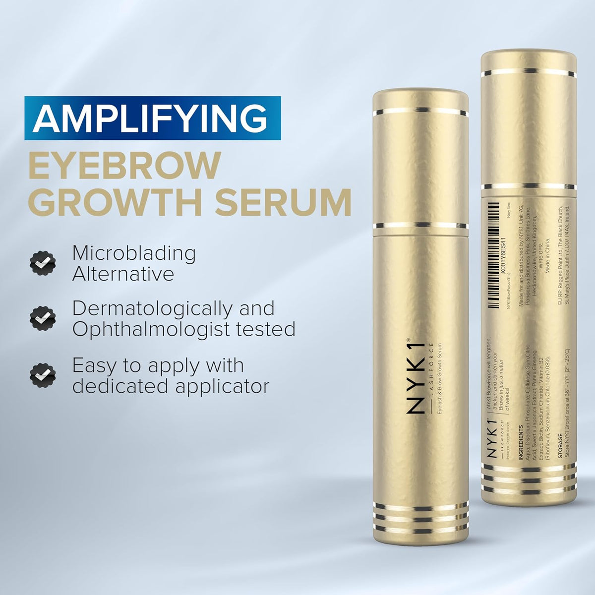 NYK1 CONCENTRATED Eyebrow Growth Serum For Fuller, Thicker Brows | XL - 8ml | BrowForce Brow Growth Serum for Sparse & Overplucked Eyebrows - Advanced Regrowth Formula for Visible, Long-Lasting Results