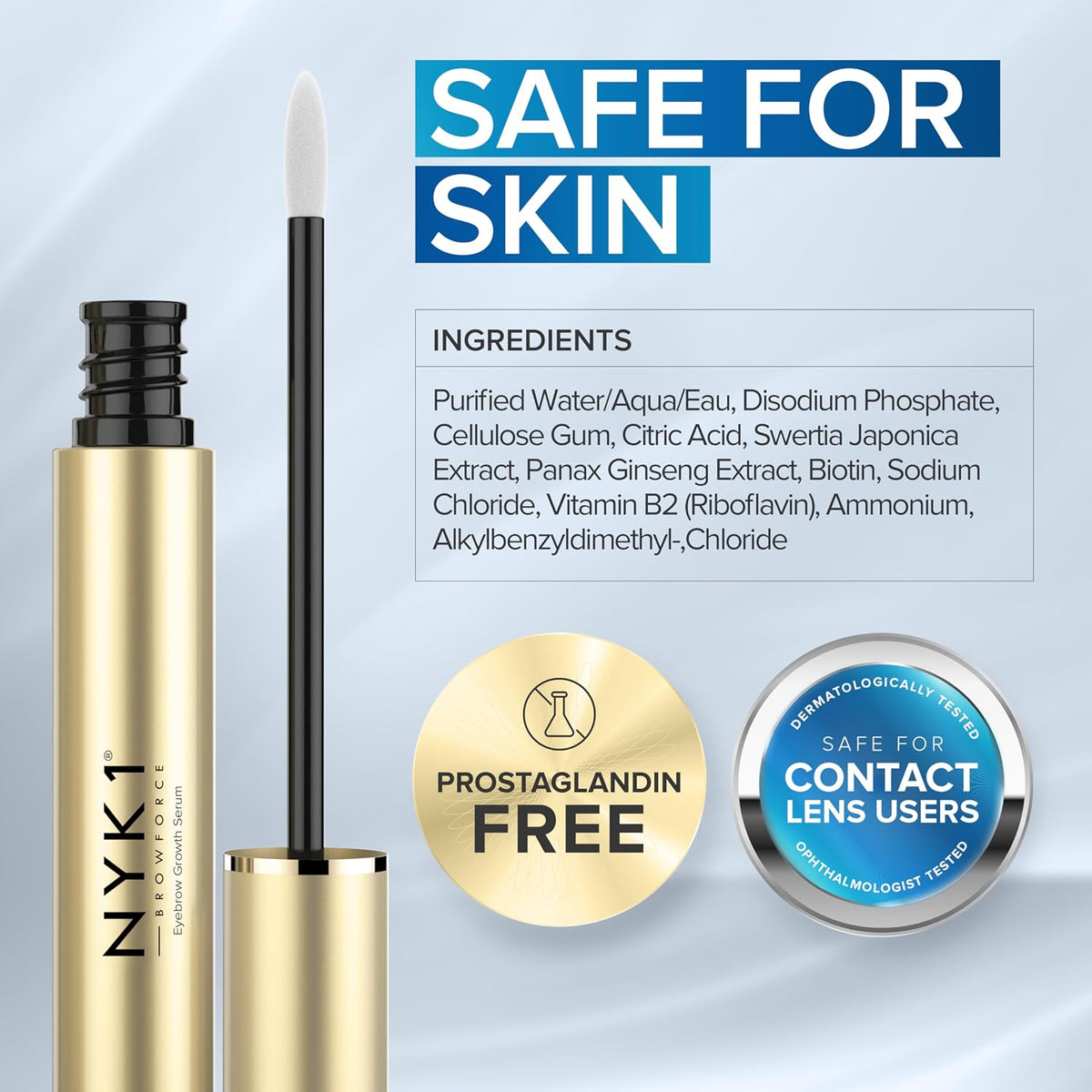 NYK1 CONCENTRATED Eyebrow Growth Serum For Fuller, Thicker Brows | XL - 8ml | BrowForce Brow Growth Serum for Sparse & Overplucked Eyebrows - Advanced Regrowth Formula for Visible, Long-Lasting Results