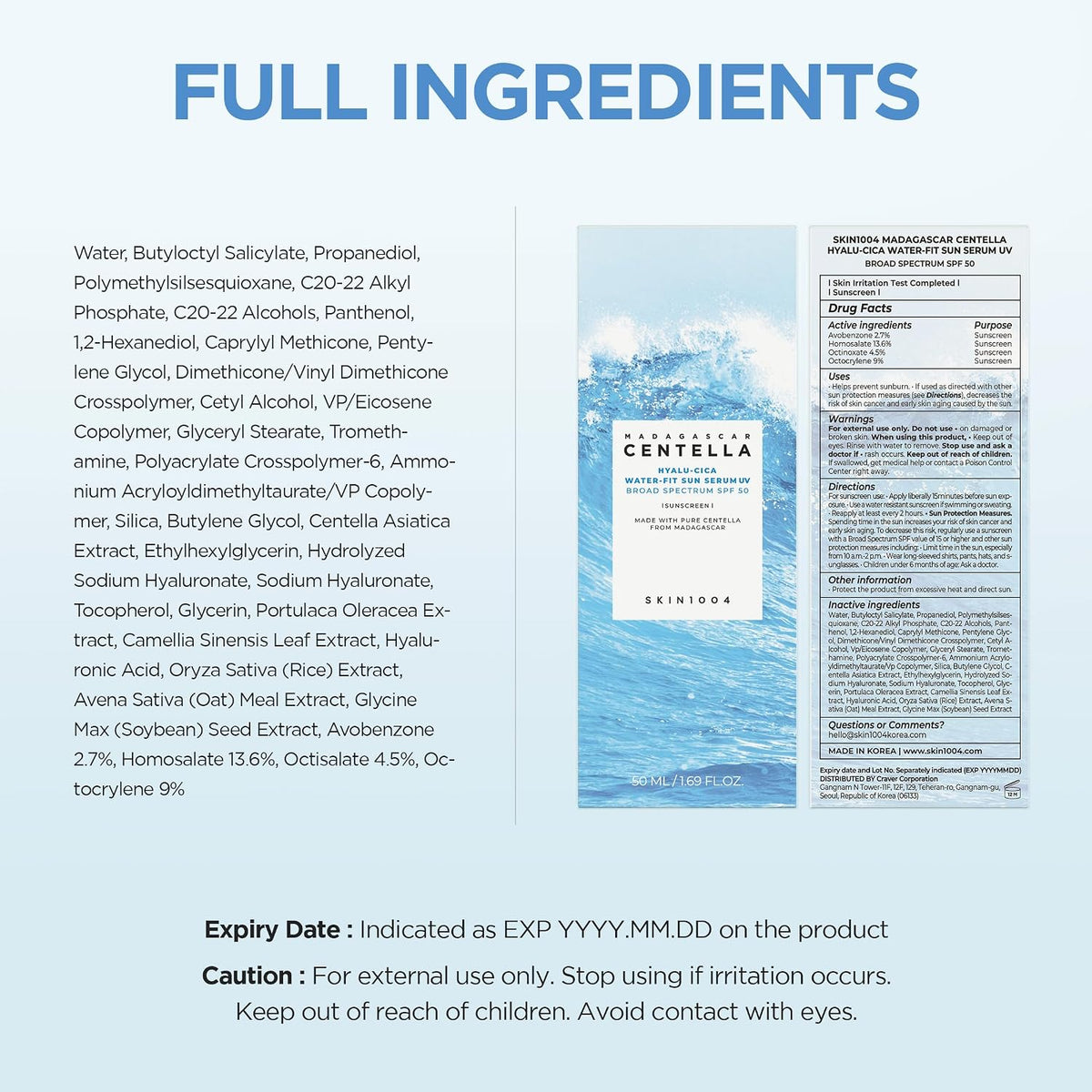 SKIN1004 Hyalu-Cica Water-Fit Sun Serum UV, SPF 50 Sunscreen, 1.69 fl.oz