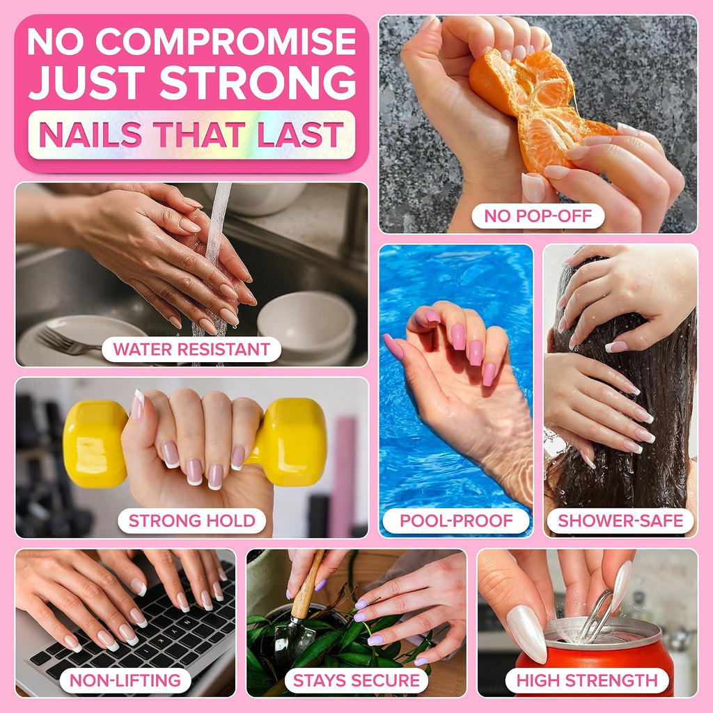 NYK1 Super Strong Nail Glue for Press On Nails, Nail Tips & Acrylics | 8ml | NailBond Brush On Nail Glue for Press Ons, Fake Nails & Acrylic Nails - Long Lasting, Max Strength, Mess-Free Application