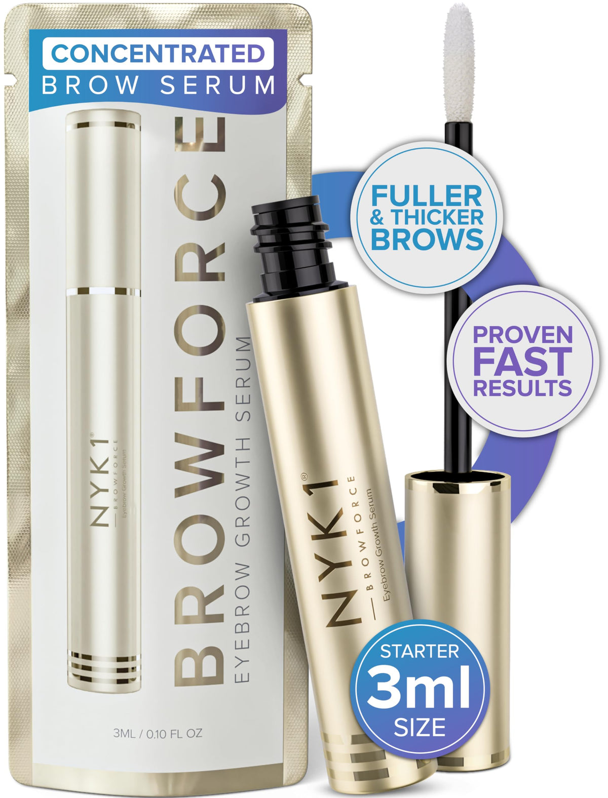 NYK1 CONCENTRATED Eyebrow Growth Serum For Fuller, Thicker Brows | XL - 8ml | BrowForce Brow Growth Serum for Sparse & Overplucked Eyebrows - Advanced Regrowth Formula for Visible, Long-Lasting Results