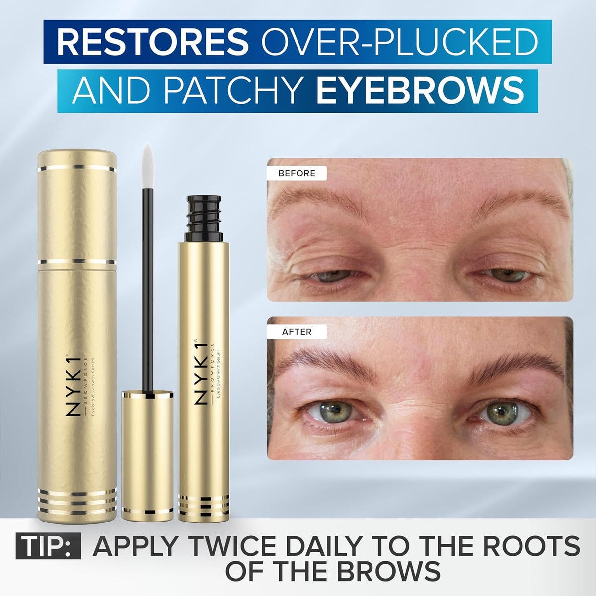 NYK1 CONCENTRATED Eyebrow Growth Serum For Fuller, Thicker Brows | XL - 8ml | BrowForce Brow Growth Serum for Sparse & Overplucked Eyebrows - Advanced Regrowth Formula for Visible, Long-Lasting Results